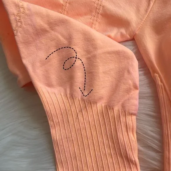 8. New! Free People Movement Good Karma Hi-Neck Layer Long Sleeve Top in Peach - Picture 9 of 12